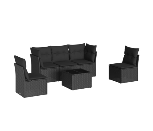 Set de sofás de jardín 6 piezas y cojines ratán sintético negro