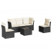Set de sofás de jardín 6 piezas y cojines ratán sintético negro