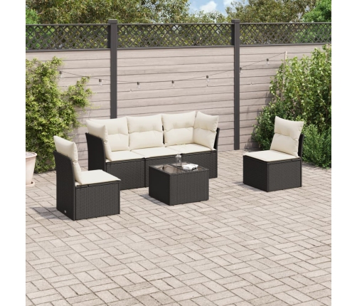 Set de sofás de jardín 6 piezas y cojines ratán sintético negro