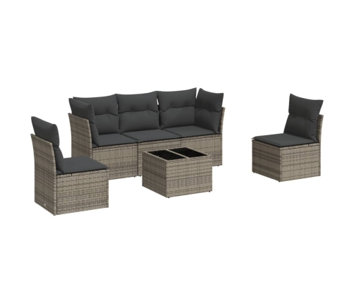 Set de muebles de jardín 6 pzas y cojines ratán sintético gris