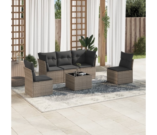Set de muebles de jardín 6 pzas y cojines ratán sintético gris