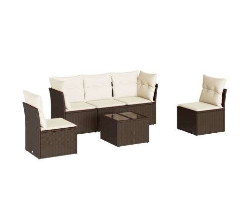 Set sofás de jardín 6 piezas y cojines ratán sintético marrón