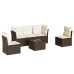 Set sofás de jardín 6 piezas y cojines ratán sintético marrón