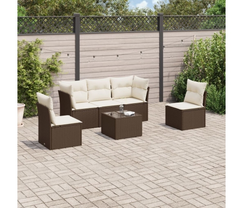 Set sofás de jardín 6 piezas y cojines ratán sintético marrón