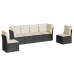 Set de sofás de jardín 6 piezas y cojines ratán sintético negro