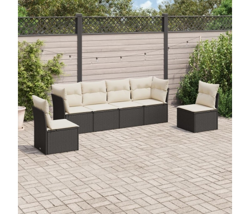 Set de sofás de jardín 6 piezas y cojines ratán sintético negro