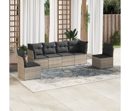 Set de sofás de jardín 6 pzas y cojines ratán sintético gris