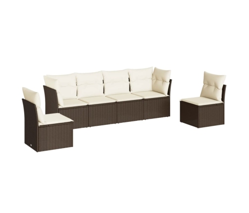 Set sofás de jardín 6 piezas y cojines ratán sintético marrón