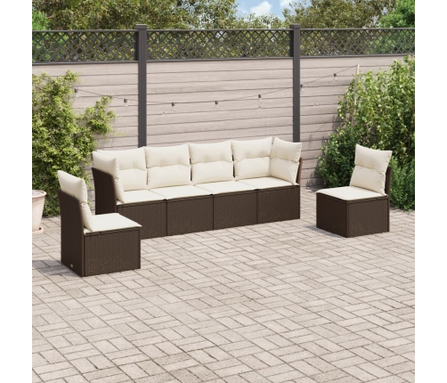 Set sofás de jardín 6 piezas y cojines ratán sintético marrón