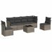 Set de sofás de jardín 7 piezas con cojines ratán PE gris