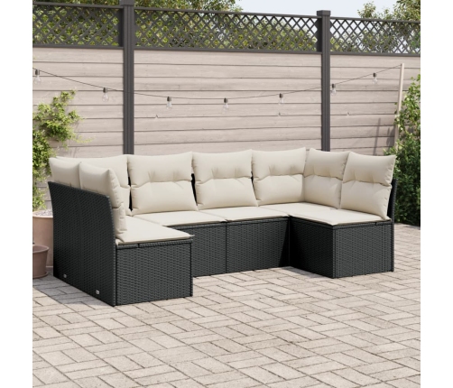 Set de sofás de jardín 6 piezas y cojines ratán sintético negro