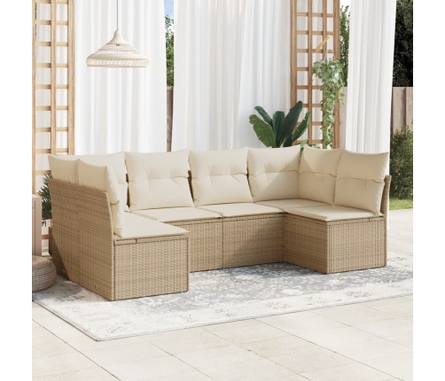 Juego de sofás jardín con cojines 6 pzas ratán sintético beige