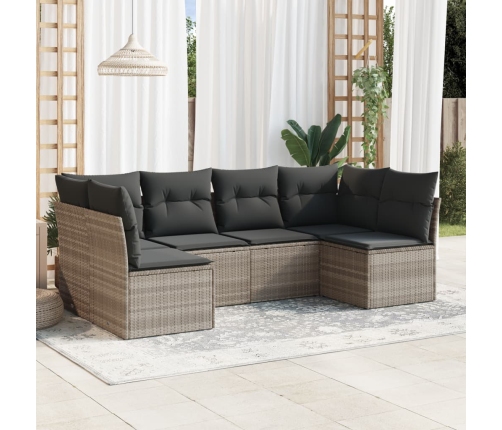 Set de sofás de jardín 6 pzas y cojines ratán sintético gris