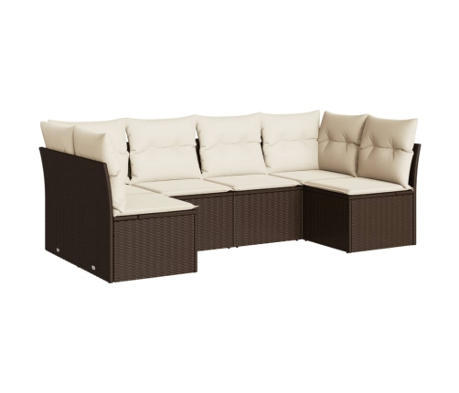 Set sofás de jardín 6 piezas y cojines ratán sintético marrón