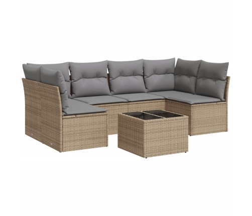 Set sofás de jardín 7 piezas y cojines ratán sintético beige