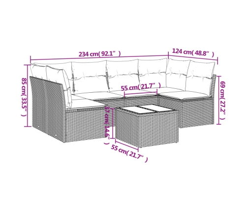 Set sofás de jardín 7 piezas y cojines ratán sintético beige