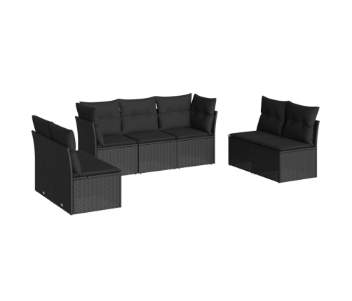 Set de comedor de jardín 7 pzas y cojines ratán sintético negro