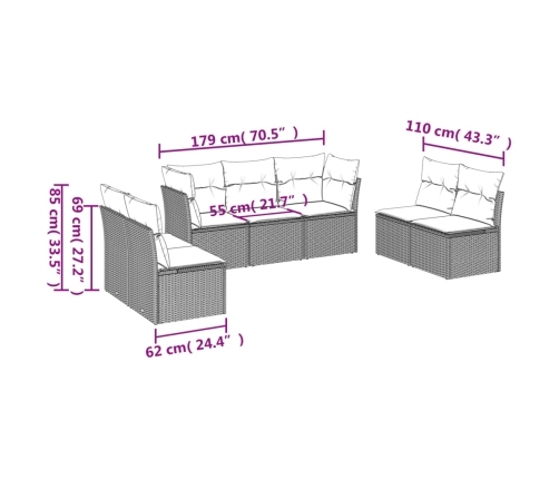 Set de comedor de jardín 7 pzas y cojines ratán sintético negro