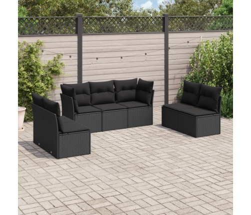 Set de comedor de jardín 7 pzas y cojines ratán sintético negro