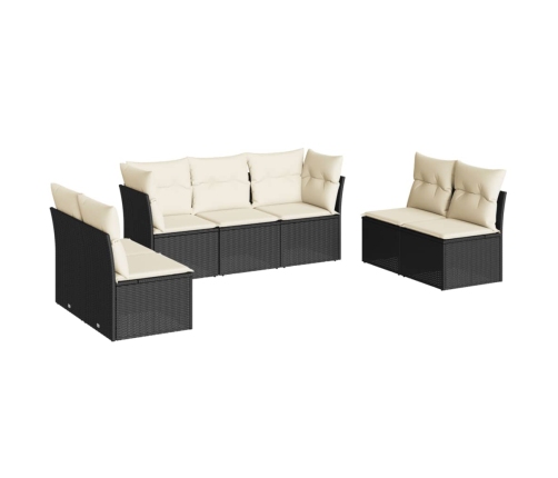 Set de comedor de jardín 7 pzas y cojines ratán sintético negro