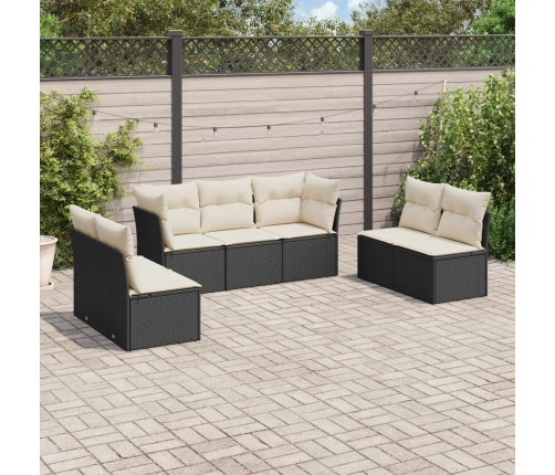 Set de comedor de jardín 7 pzas y cojines ratán sintético negro