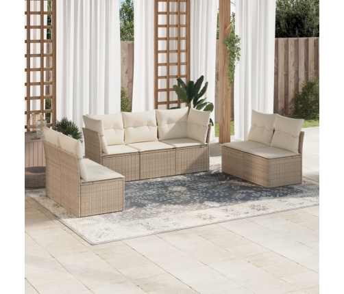 Set sofás de jardín 7 piezas y cojines ratán sintético beige
