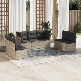 Set de sofás de jardín 7 pzas con cojines ratán PE gris claro