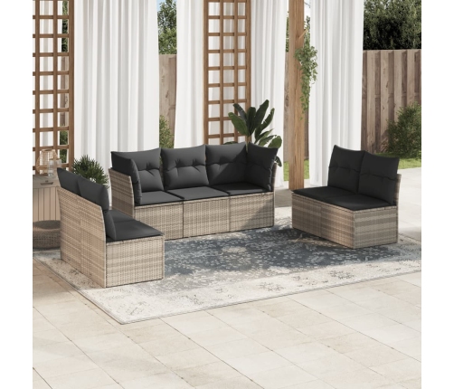 Set de sofás de jardín 7 pzas con cojines ratán PE gris claro