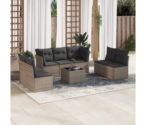 Set de sofás de jardín 8 pzas y cojines ratán sintético gris