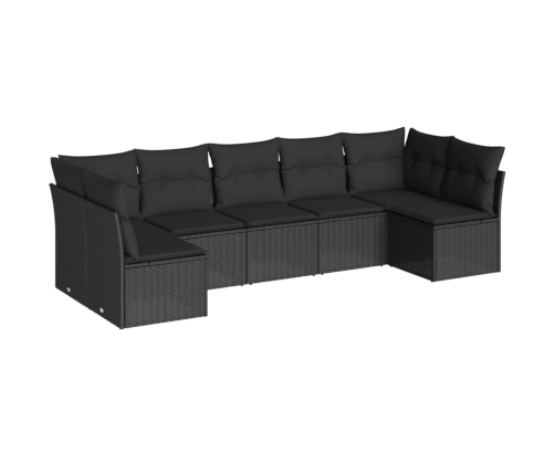 Set de comedor de jardín 7 pzas y cojines ratán sintético negro