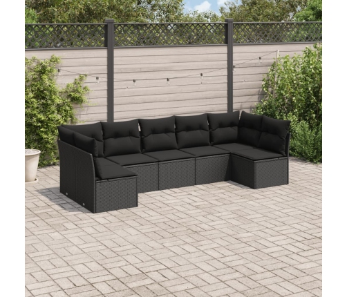 Set de comedor de jardín 7 pzas y cojines ratán sintético negro