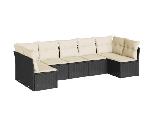 Set de comedor de jardín 7 pzas y cojines ratán sintético negro