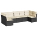 Set de comedor de jardín 7 pzas y cojines ratán sintético negro