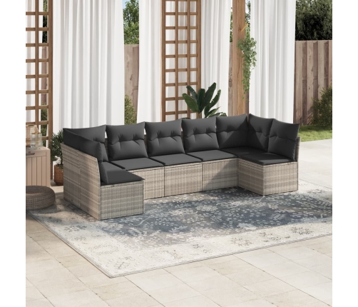 Set de sofás de jardín 7 pzas con cojines ratán PE gris claro