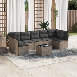 Set de sofás de jardín 8 pzas y cojines ratán sintético gris