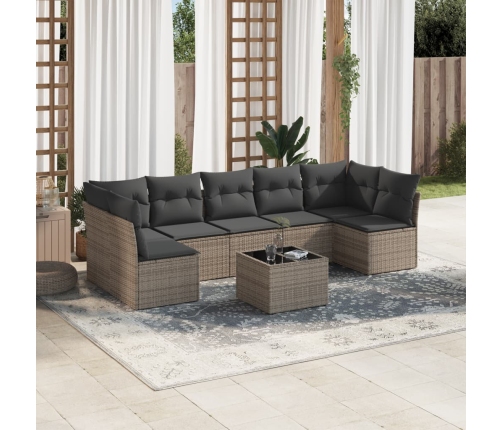 Set de sofás de jardín 8 pzas y cojines ratán sintético gris