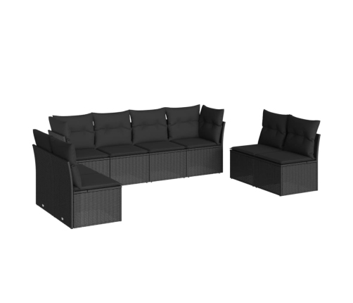 Set de sofás de jardín 8 piezas y cojines ratán sintético negro