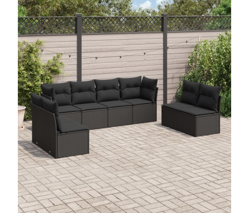 Set de sofás de jardín 8 piezas y cojines ratán sintético negro