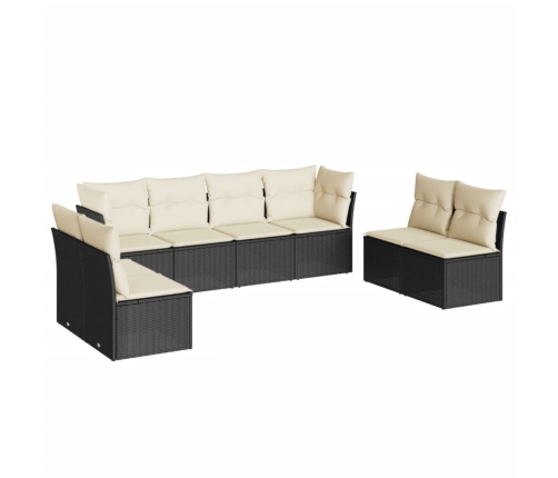Set de sofás de jardín 8 piezas y cojines ratán sintético negro