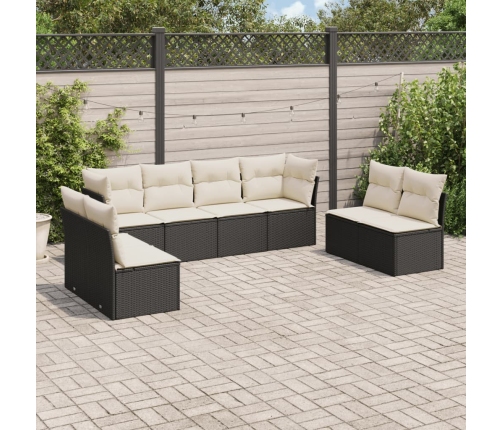 Set de sofás de jardín 8 piezas y cojines ratán sintético negro