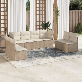 Juego de sofás de jardín con cojines beige 8 pzas ratán PE