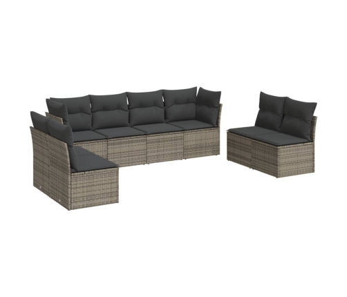 Set de sofás de jardín 8 pzas y cojines ratán sintético gris