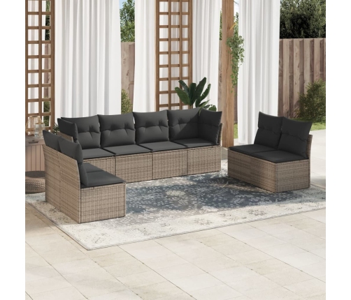 Set de sofás de jardín 8 pzas y cojines ratán sintético gris