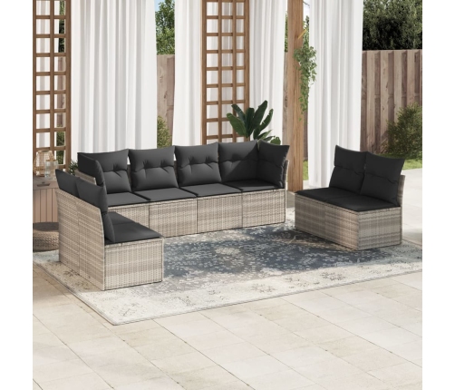 Set de sofás de jardín 8 pzas y cojines ratán sintético gris
