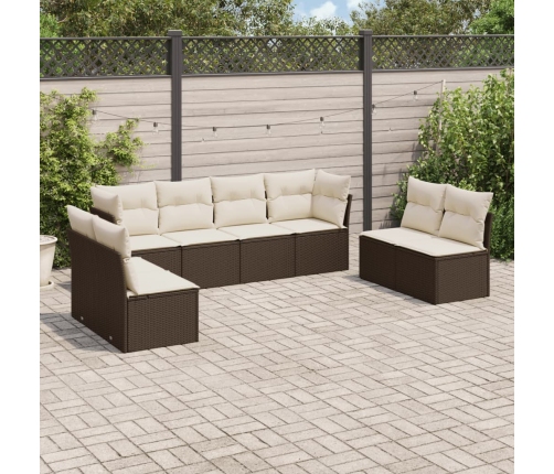 Set sofás de jardín 8 piezas y cojines ratán sintético marrón