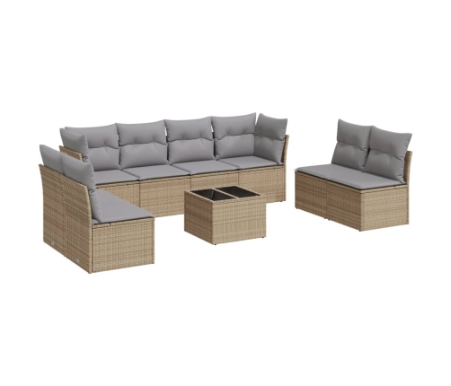 Set de sofás de jardín 9 pzas con cojines ratán sintético beige
