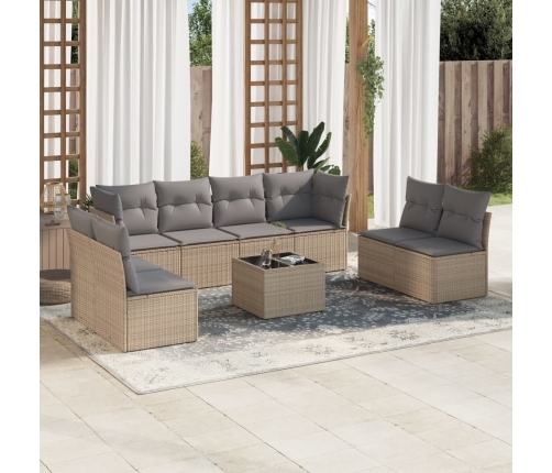 Set de sofás de jardín 9 pzas con cojines ratán sintético beige