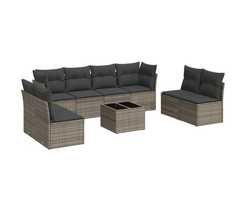 Set de muebles de jardín 9 pzas y cojines ratán sintético gris