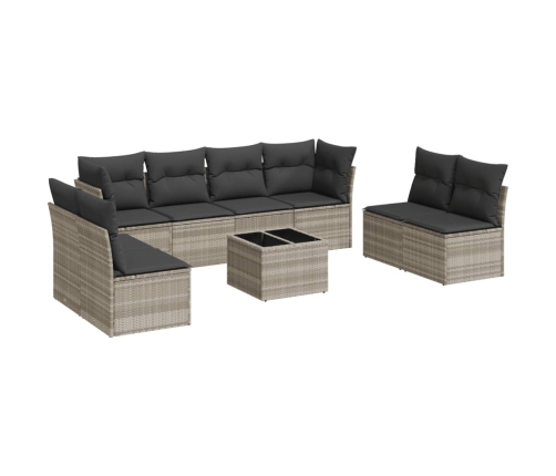 Set muebles jardín 9 pzas y cojines ratán sintético gris claro