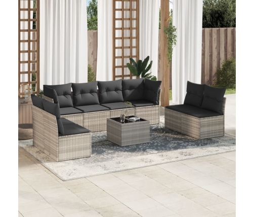 Set muebles jardín 9 pzas y cojines ratán sintético gris claro